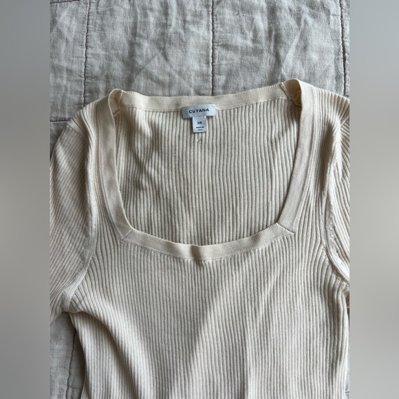 Cuyana Cotton Cashmere Square Neck Ribbed Sweater, Ivory - Picture 6 of 6